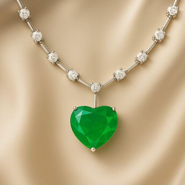 Collar Corazón Esmeralda Verde con Cuarzo Blanco – Plata de Ley | Joya Boho Exclusiva