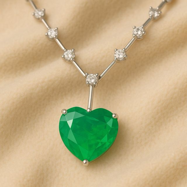 Collar Corazón Esmeralda Verde con Cuarzo Blanco – Plata de Ley | Joya Boho Exclusiva