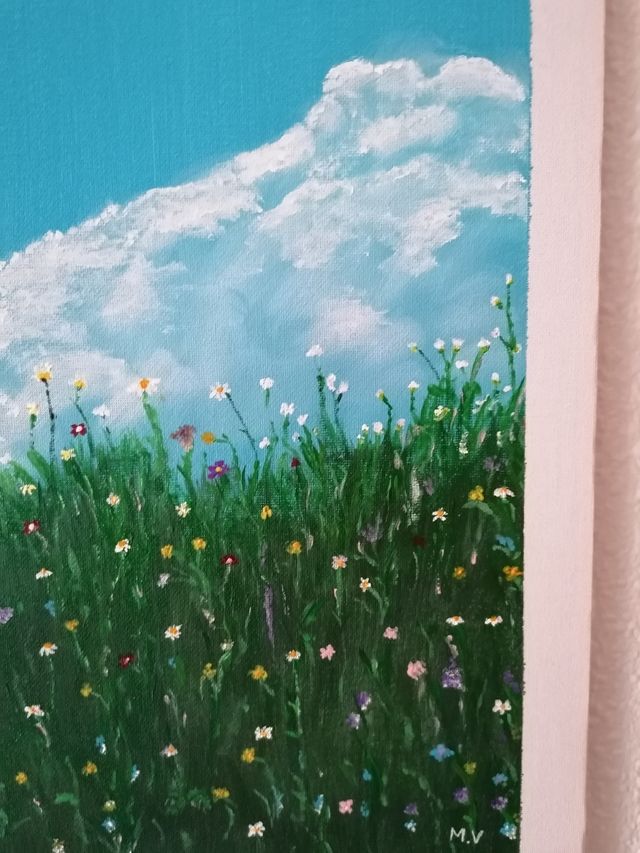 Cuadro acrílico flores - paisaje