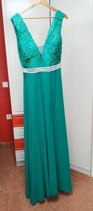 Vestido fiesta largo verde esmeralda