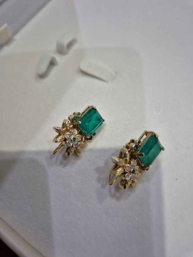 Orecchini oro smeraldi diamanti  Oro 9 ct e argent