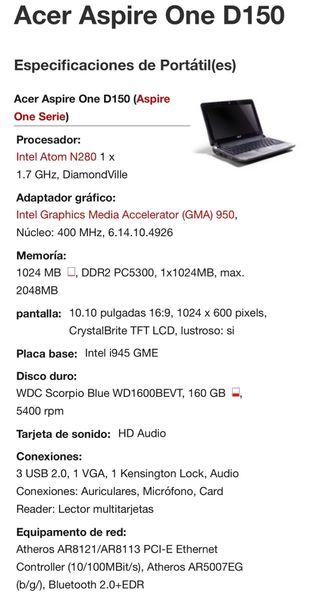 Acer Aspire One D150- Portátil Retro Azul