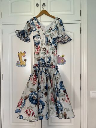 Traje Flamenca niña 9 años - Azul y Blanco
