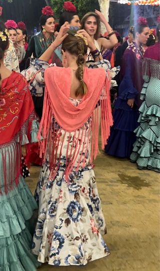 Traje Flamenca niña 9 años - Azul y Blanco