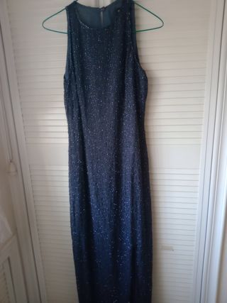 Vestido Fiesta MNG Azul grisáceo.Con brillo 