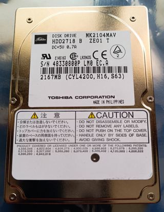 Disco Duro Vintage 2,5" /  2,1Gb  / IDE