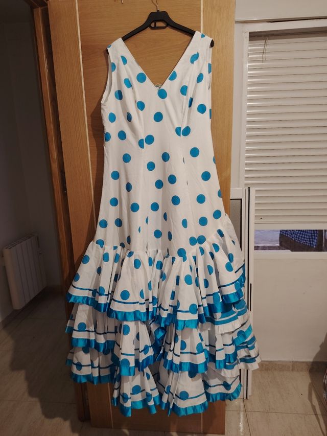 Vestido gitana lunares azul blanco