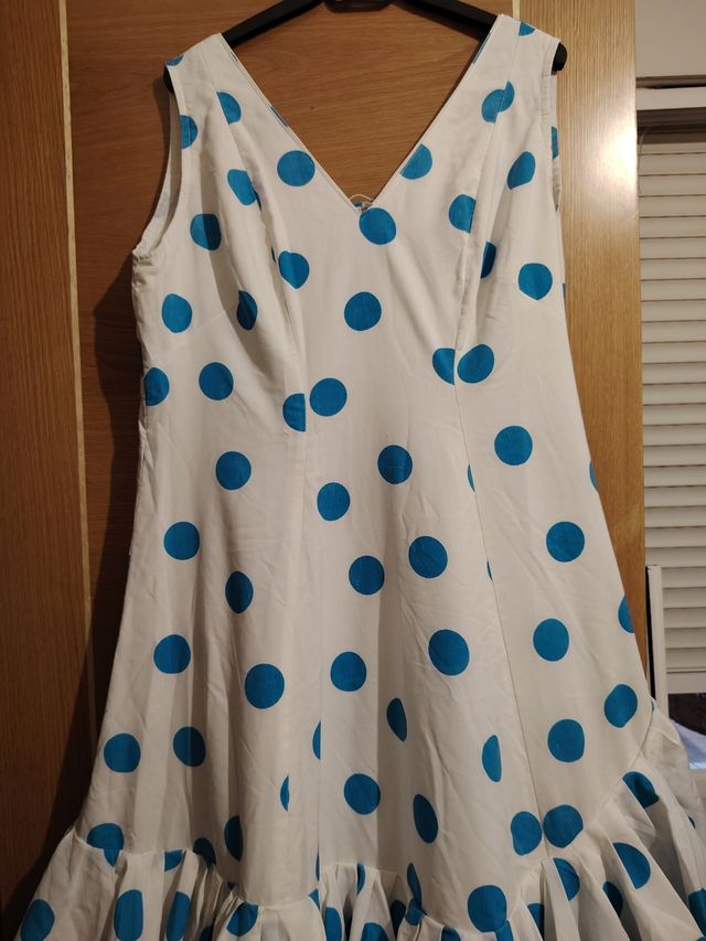 Vestido gitana lunares azul blanco