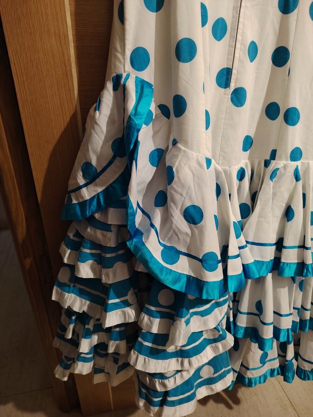 Vestido gitana lunares azul blanco