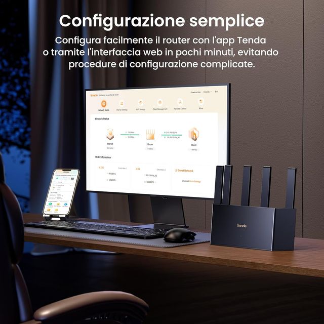 Router WiFi 7 Tenda BE3600 Dual Band Mesh Gigabit