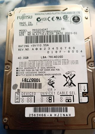 Disco Duro Vintage de 2,5" /  40Gb  /  IDE