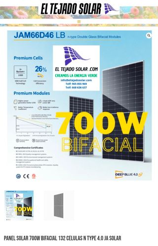 Panel placa solar bifacial 700w ja solar