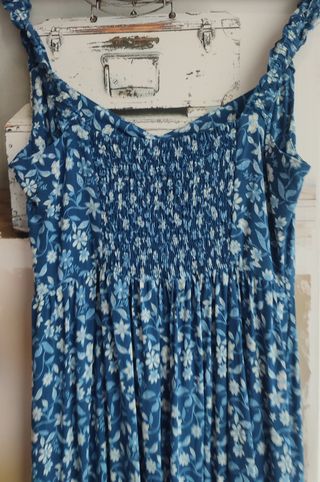 Vestido largo azul y blanco Springfield