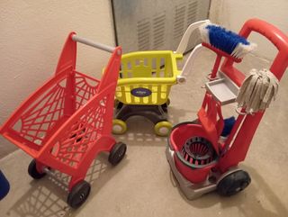 Lote Carritos compra y kit limpieza de juguete