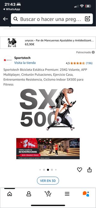 Bicicleta spinning Sportstech SX500 – Volante 25kg
