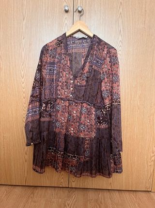 Vestido Zara estampado marrón-naranja