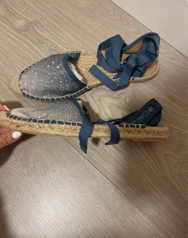 Espadrillas blu argentate con glitter