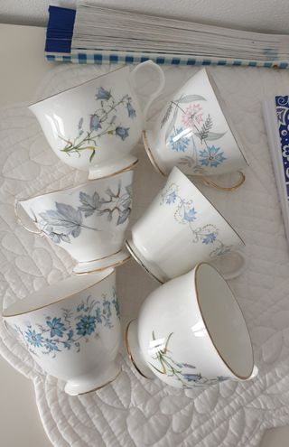 Set di 5 tazze sull'azzurro