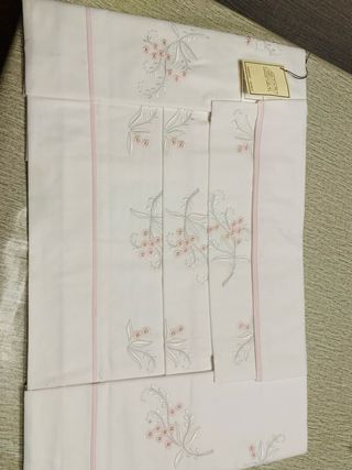 Sábanas bordadas - Algodón rosa y blanco