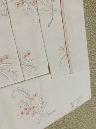 Sábanas bordadas - Algodón rosa y blanco