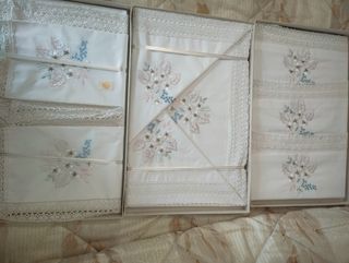 Lenzuola cotone ricamate + 3 asciugamani