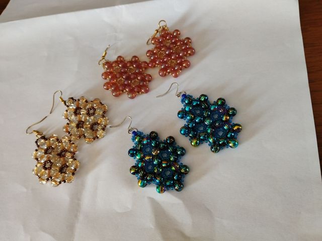 Orecchini Perle Handmade Blu Oro e arancio