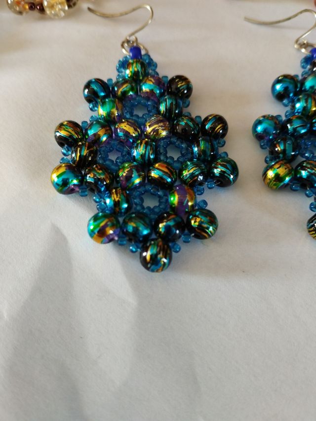 Orecchini Perle Handmade Blu Oro e arancio