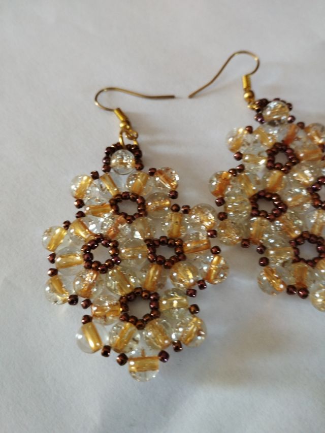 Orecchini Perle Handmade Blu Oro e arancio