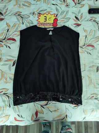 Blusa negra sin mangas c/lentejuelas