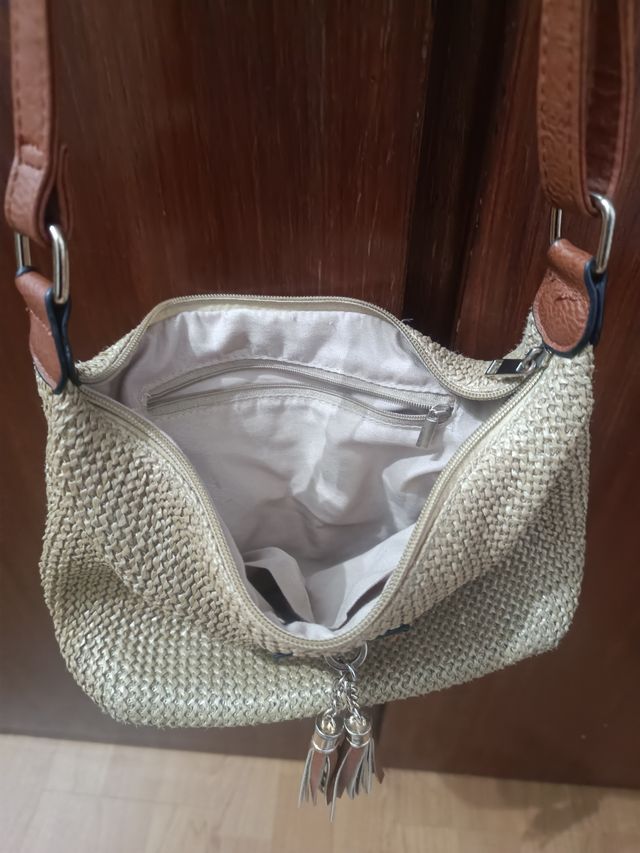 Carteira tiracolo bege e castanho