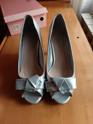 Zapatos plata fiesta tacón