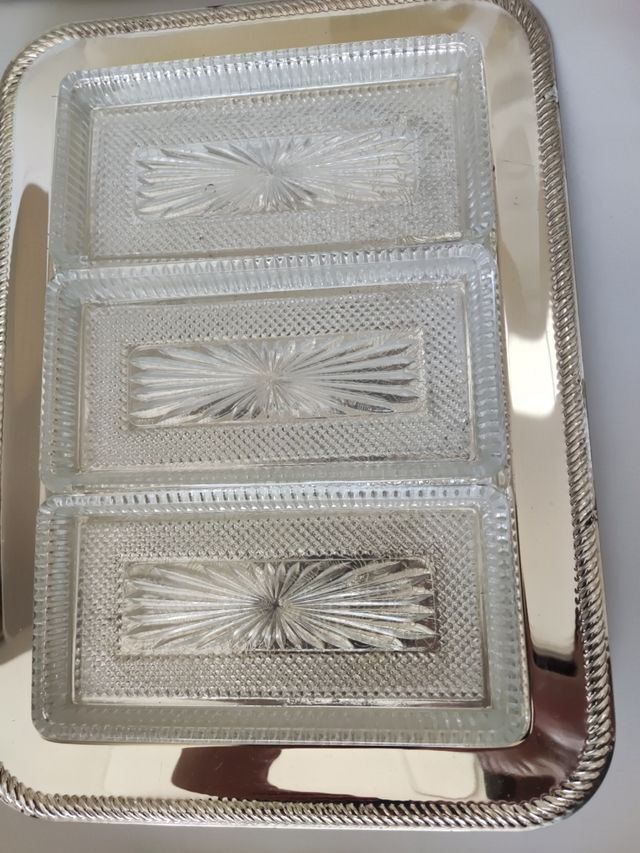 Entremesera de Alpaca y cristal rectangu