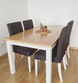 4 Sillas Comedor Grises - Tela y Madera