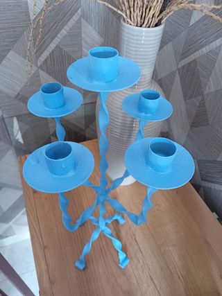 Lampadario shabby in metallo celeste a 5 bracci