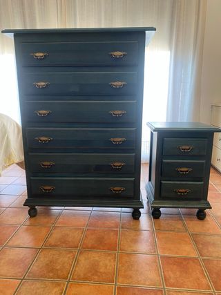 Cajonera y mesita noche azul - madera