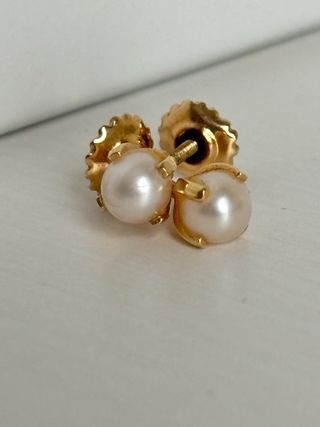 Pendientes oro 18k perlas cultivadas bebé 5mm