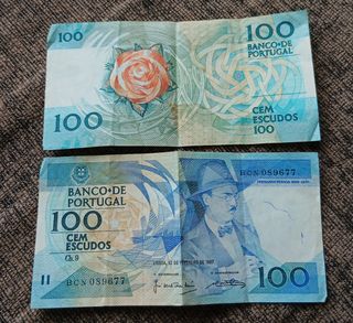 2 Billetes 100 Escudos Portugal 1987