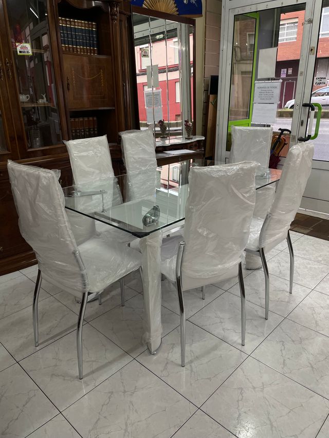 MESA DE CRISTAL PARA COMEDOR + 6 SILLAS NUEVA