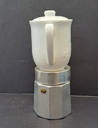 Caffettiera mulino bianco vintage ceramica acciaio