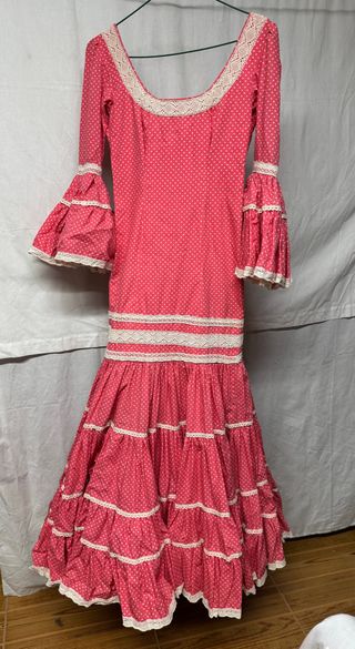 Traje gitana rosa lunares - Talla 36