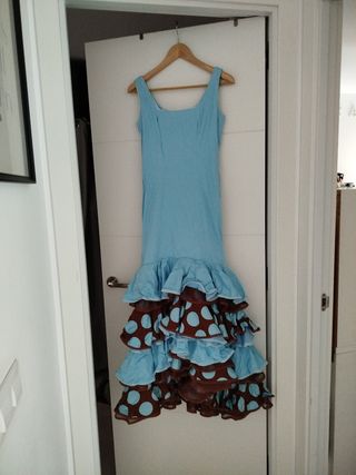 Vestido Sevillanas azul y marrón
