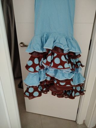 Vestido Sevillanas azul y marrón