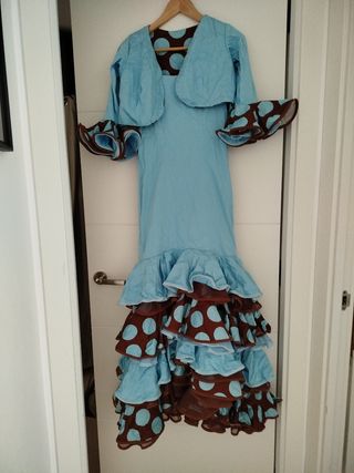 Vestido Sevillanas azul y marrón