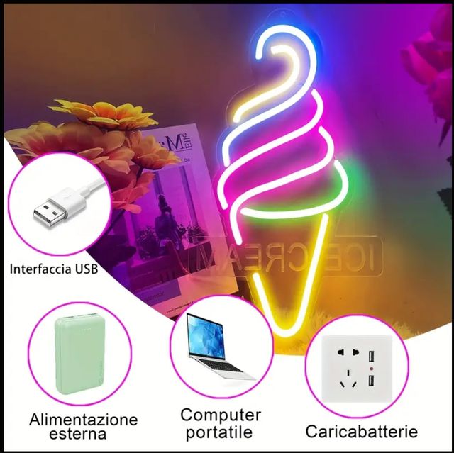 Lampada neon led "ICE CREAM" multicolor