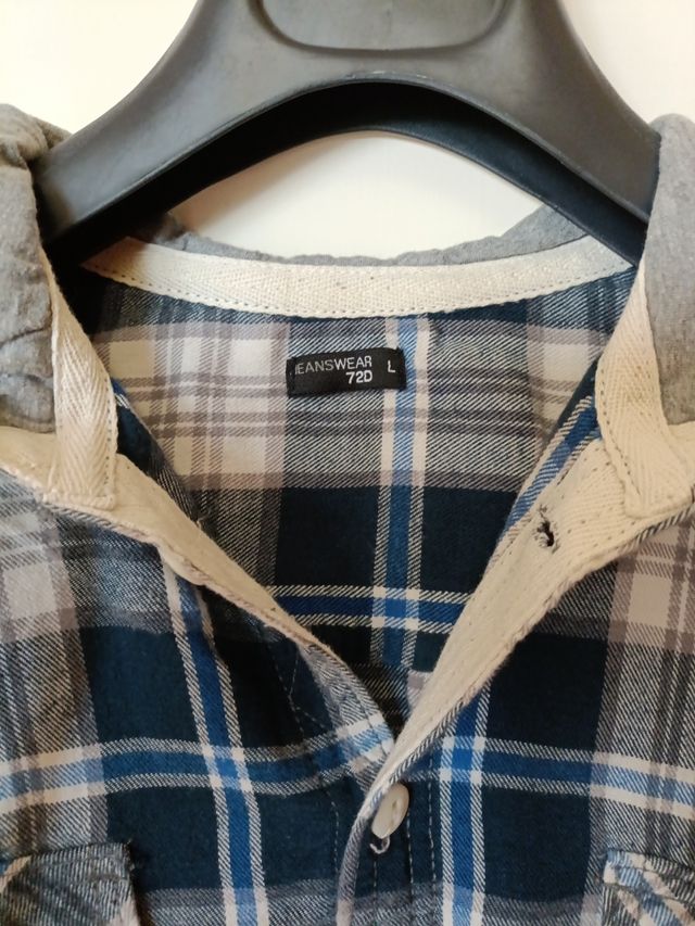 Camicia flanella con cappuccio blu e grigia