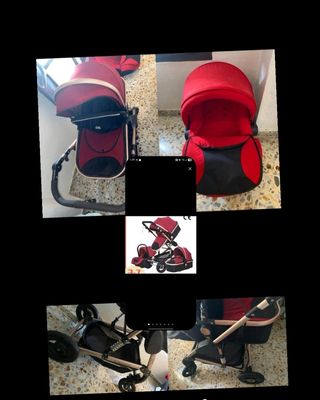 Cochecito bebé rojo - 3 piezas