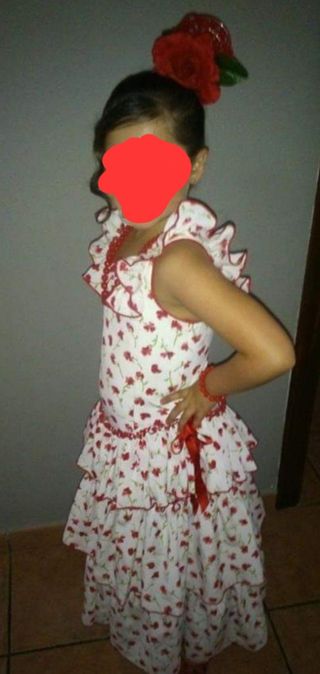 Traje gitana niña - rojo flores
