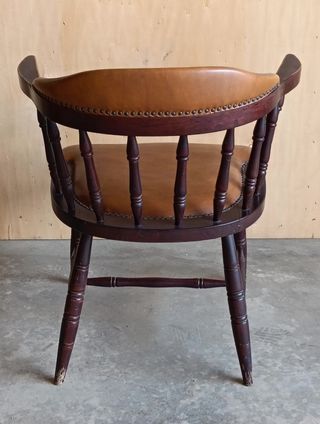 Sillería antigua de madera y cuero (3 piezas)