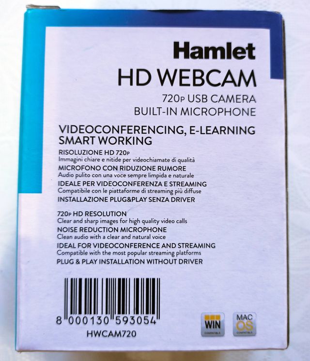 HAMLET HD WEBCAM USB CAMERA 720P CON MICROFONO