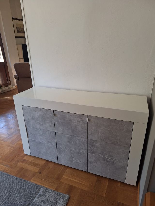 Mobile Bianco laccato e Grigio 3 ante 138x41x84